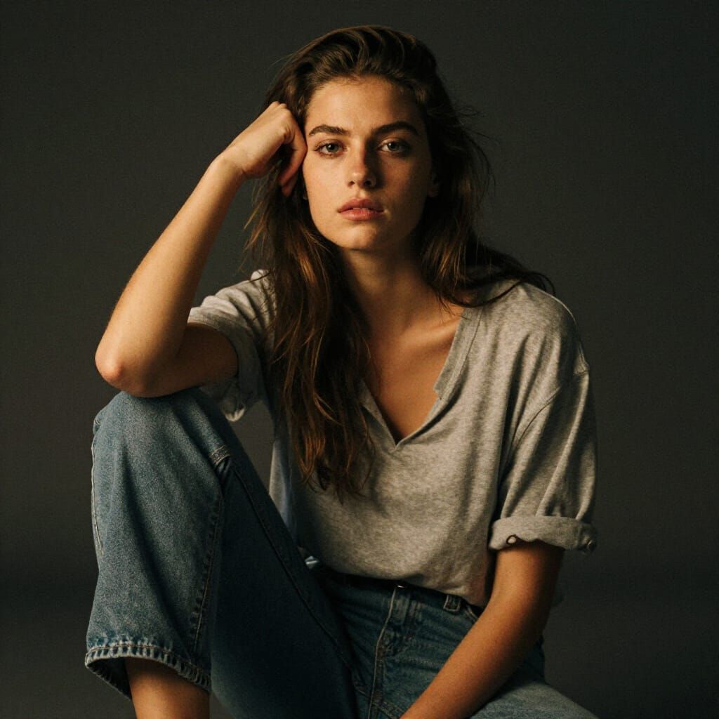 Young Woman in Realistic Fashion Pose