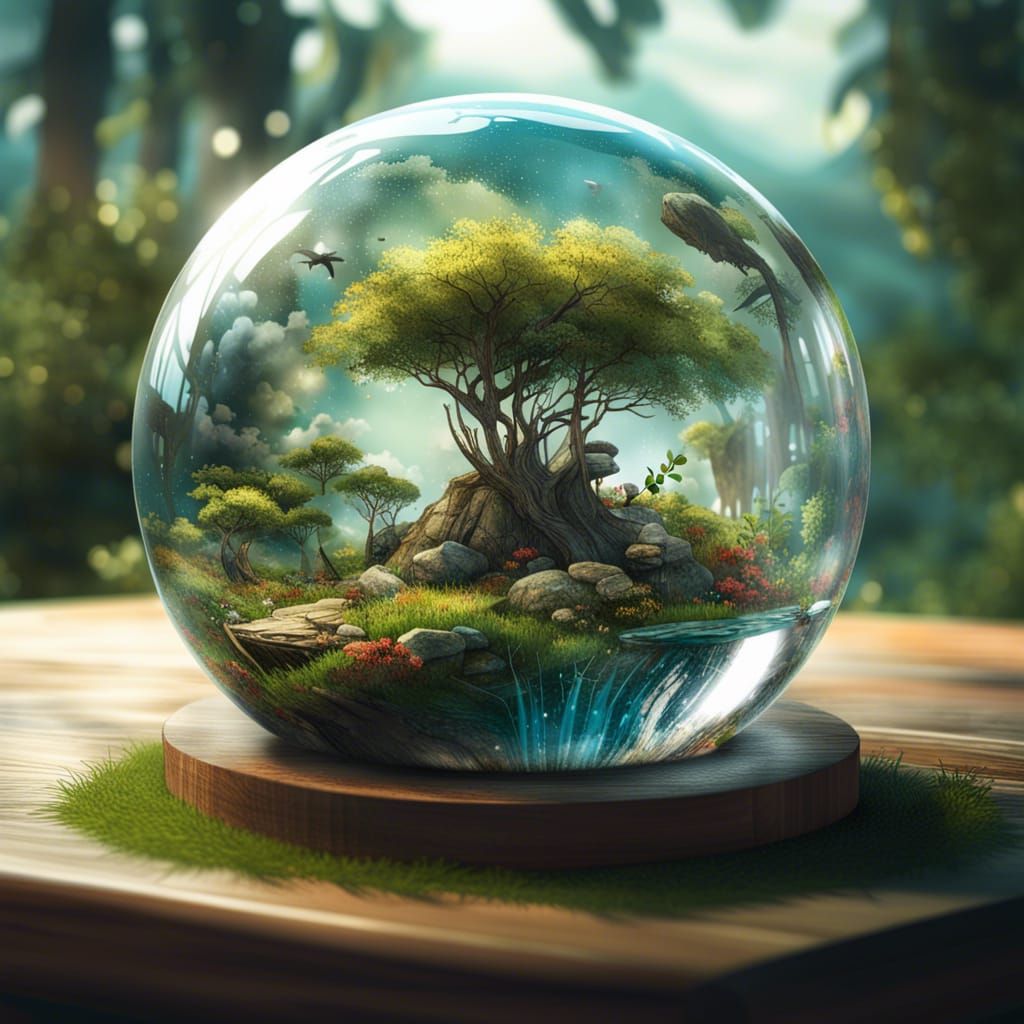 Glass Sphere Biome: Hyperrealistic Miniature World