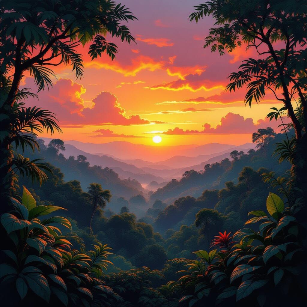 Rainforest Sunset in Luminist Style