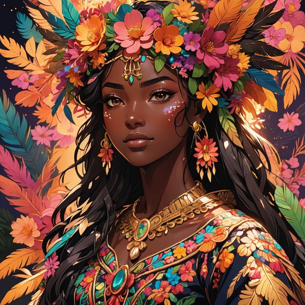 Vibrant Anime Manga Art of Woman with Flowers