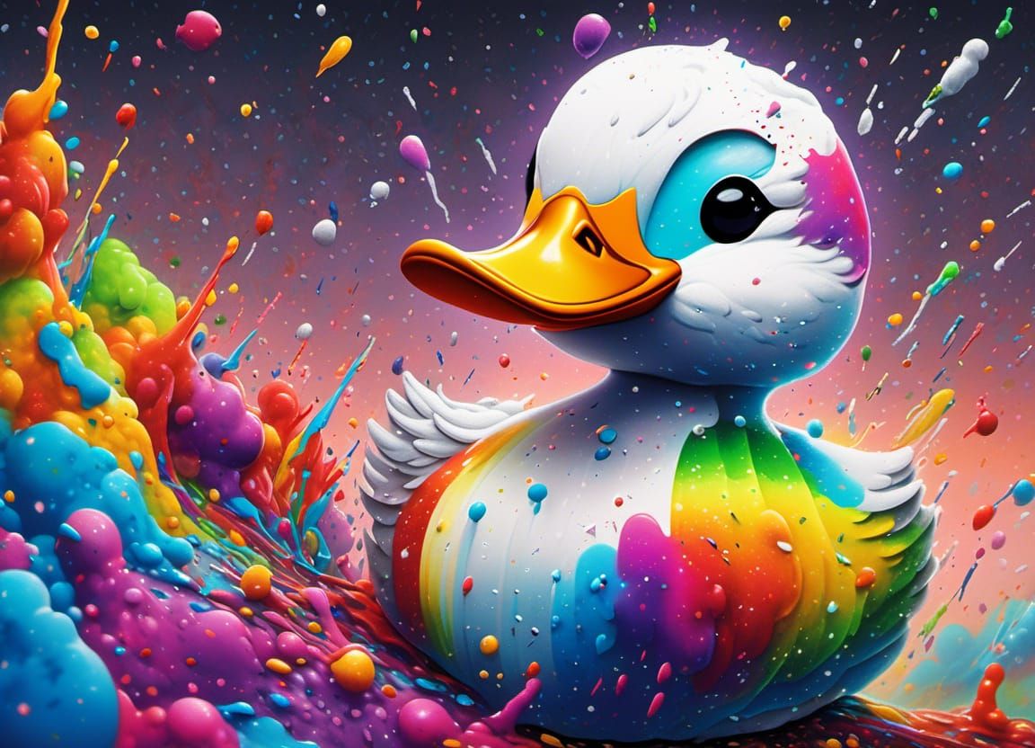 Rainbow Glitter Galaxy Duck in Graffiti Style