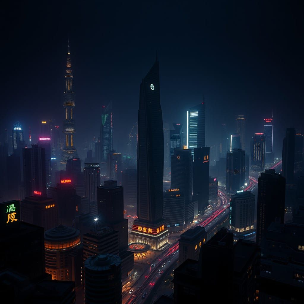 Futuristic Beijing Cityscape in a Dark, Alluring World