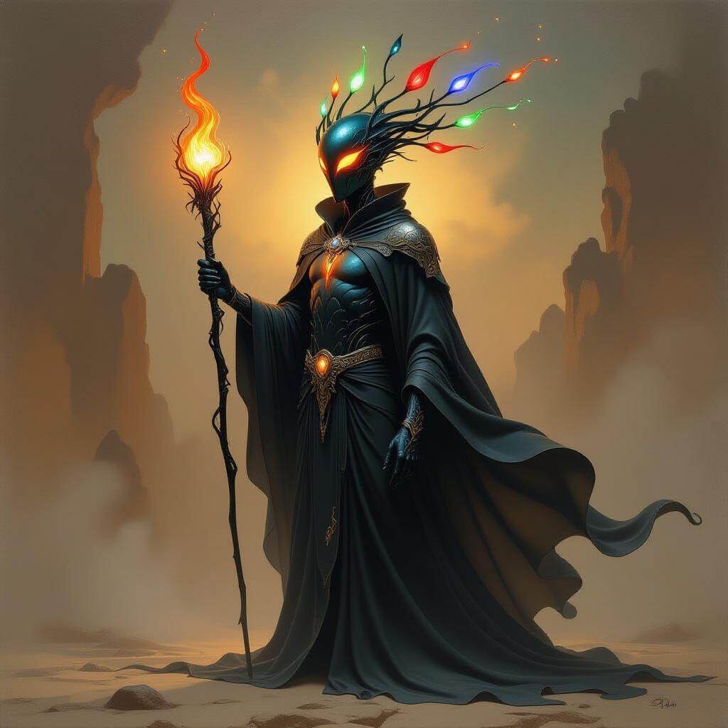 Crystalline Insectoid Figure in Living Shadow, Dali-Inspired...