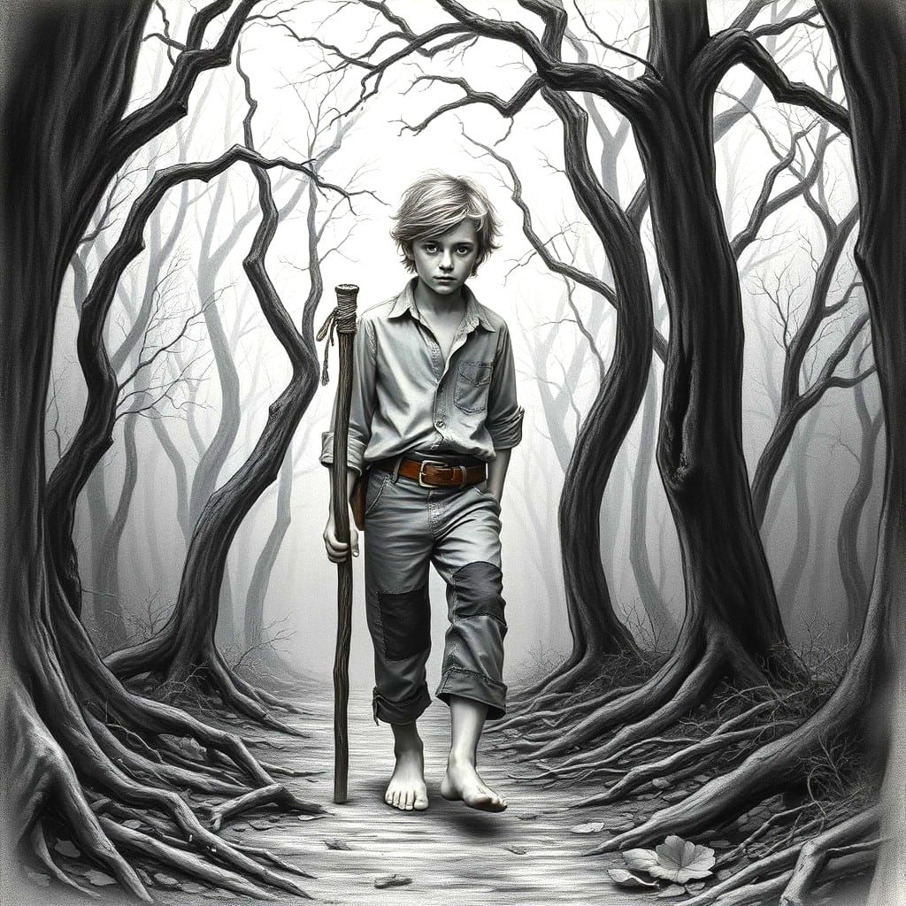 Tom Sawyer Portrait in Hyperdetailed Charcoal Drawing