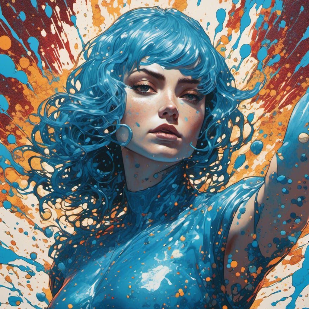 Icy Superheroine in Klimt-Inspired Action Painting