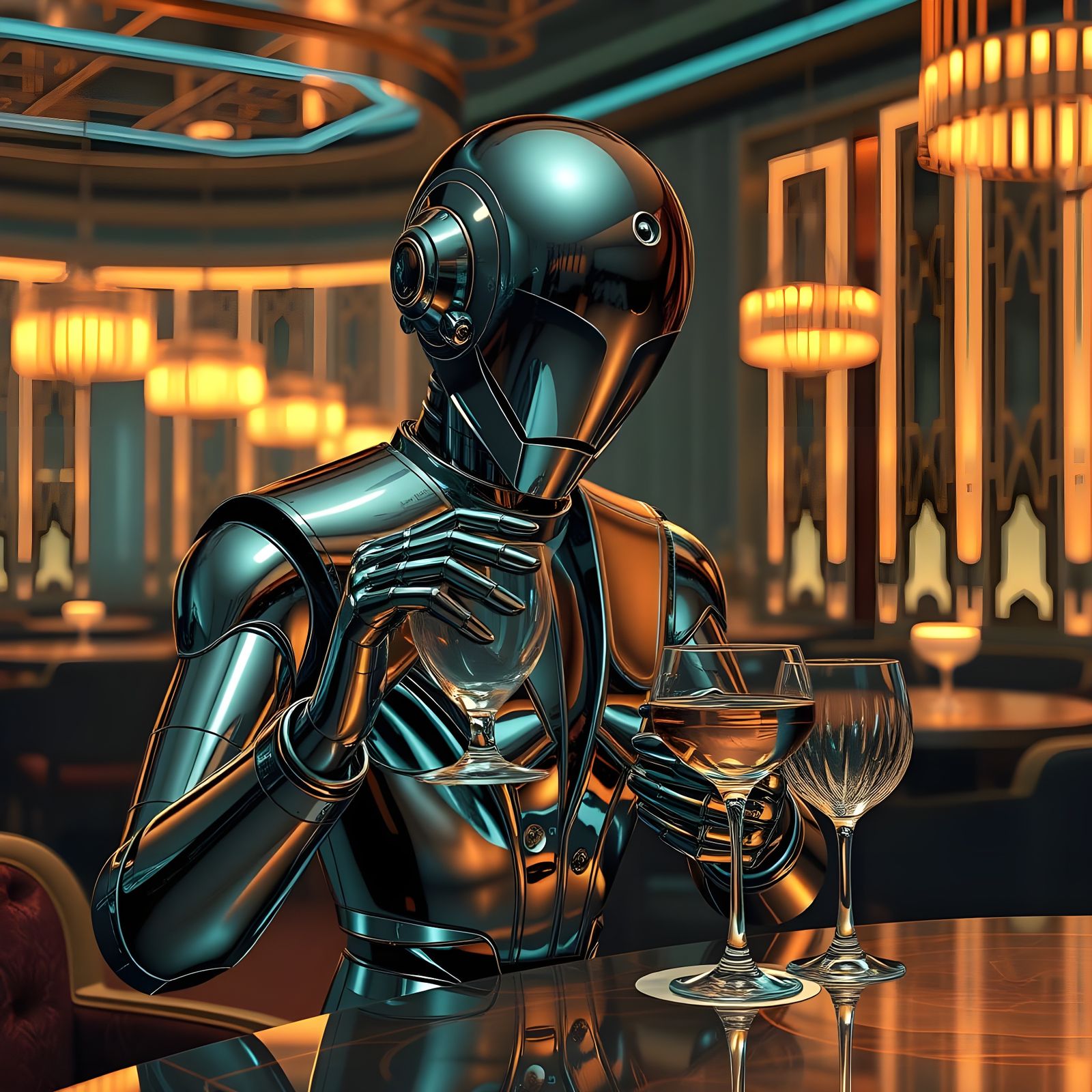 Art Deco Robot Butler in Luxurious Lounge