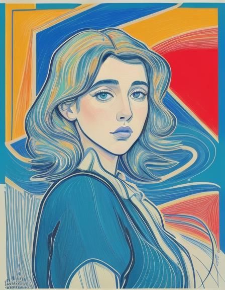 Woman Gazing Skyward in Fauvist Pop Art Style