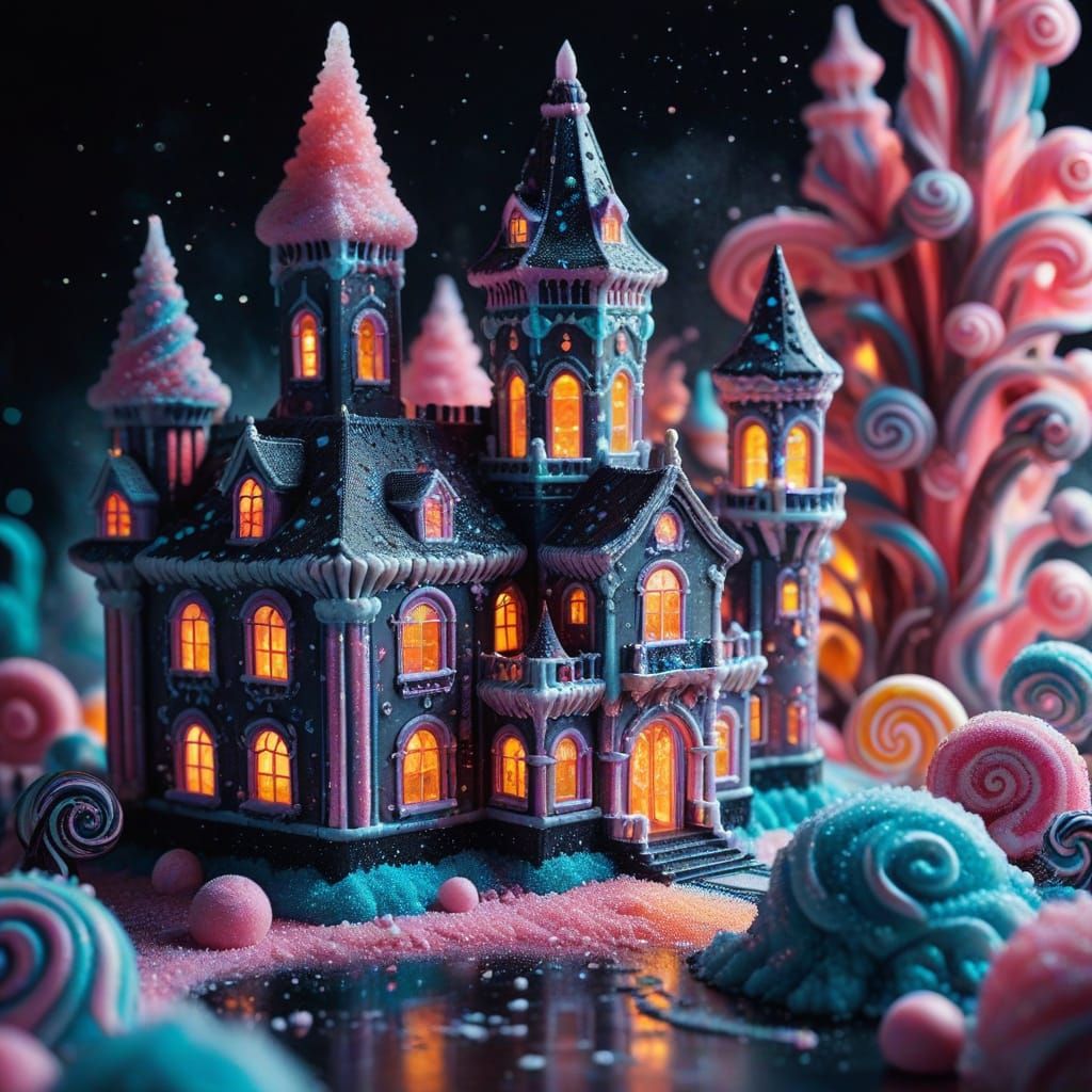 Palace of Sugar and Licorice in Surreal Style