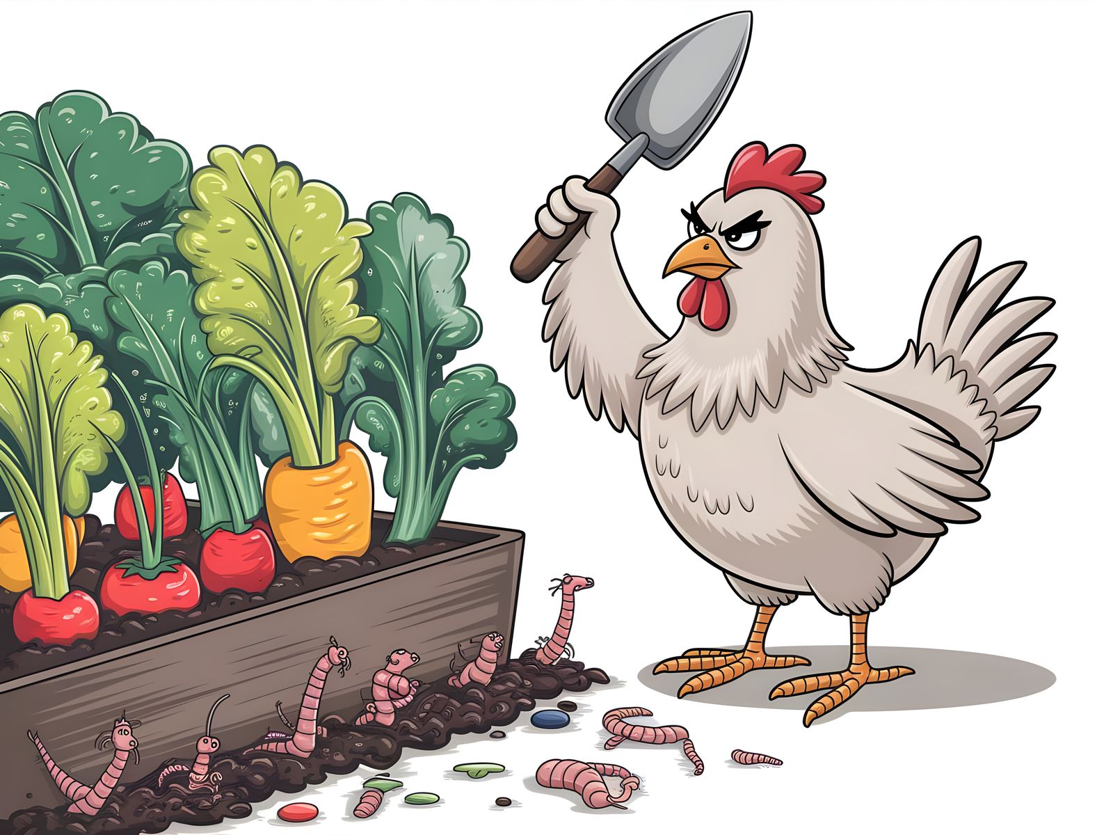 Brave Chicken Guards Vegetable Garden From Worms