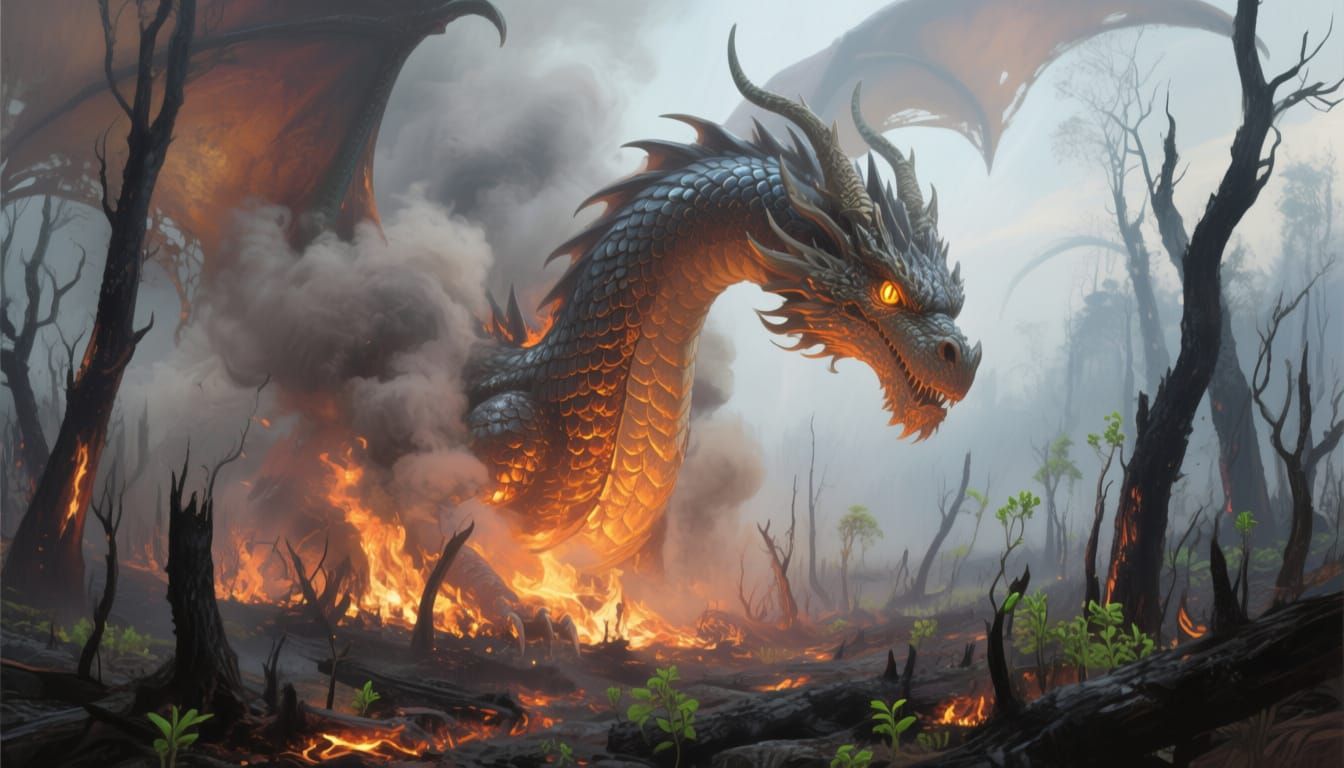 Majestic Smoke Dragon Rises from Forest Fire