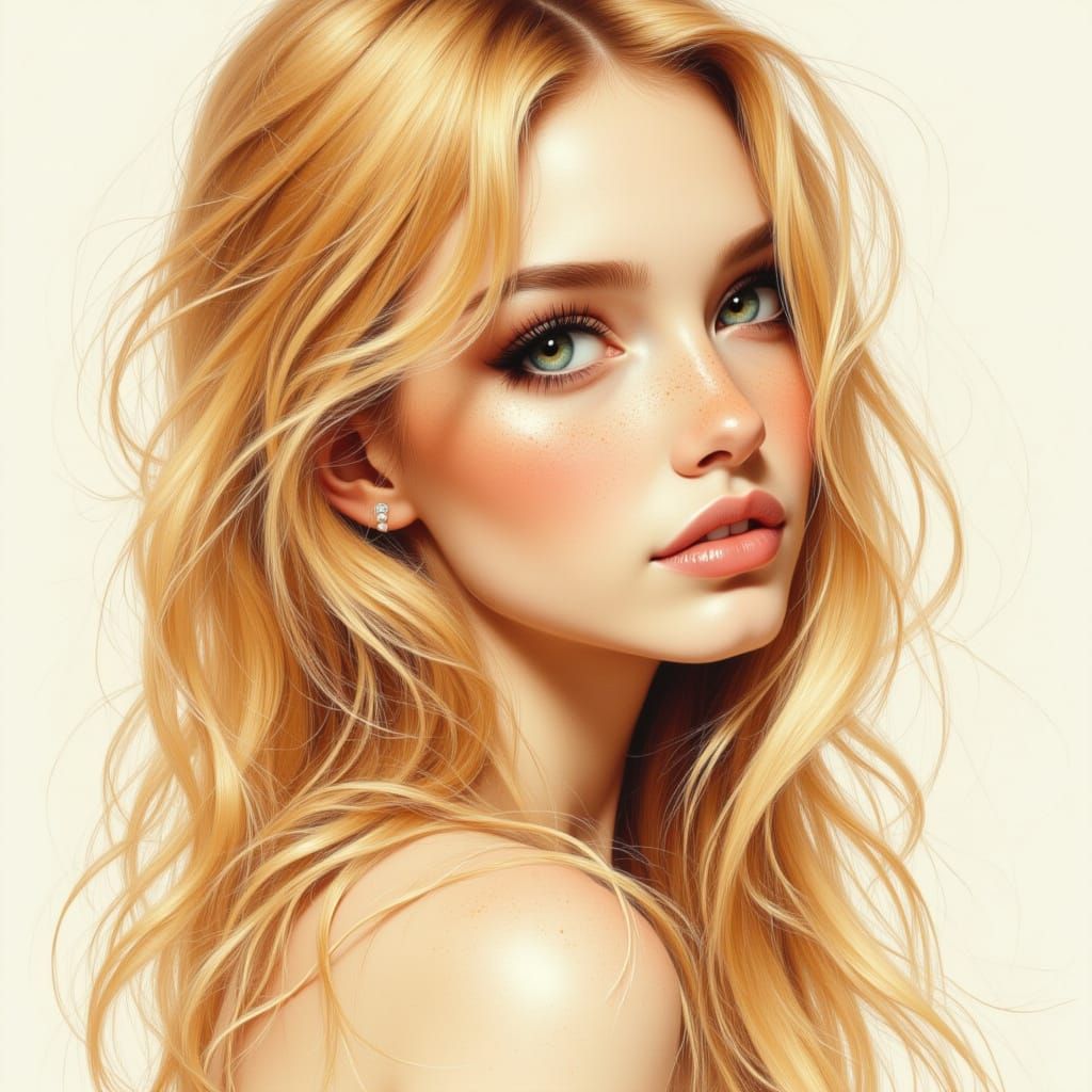 Beautiful Woman Portrait in Pencil Sketch Style