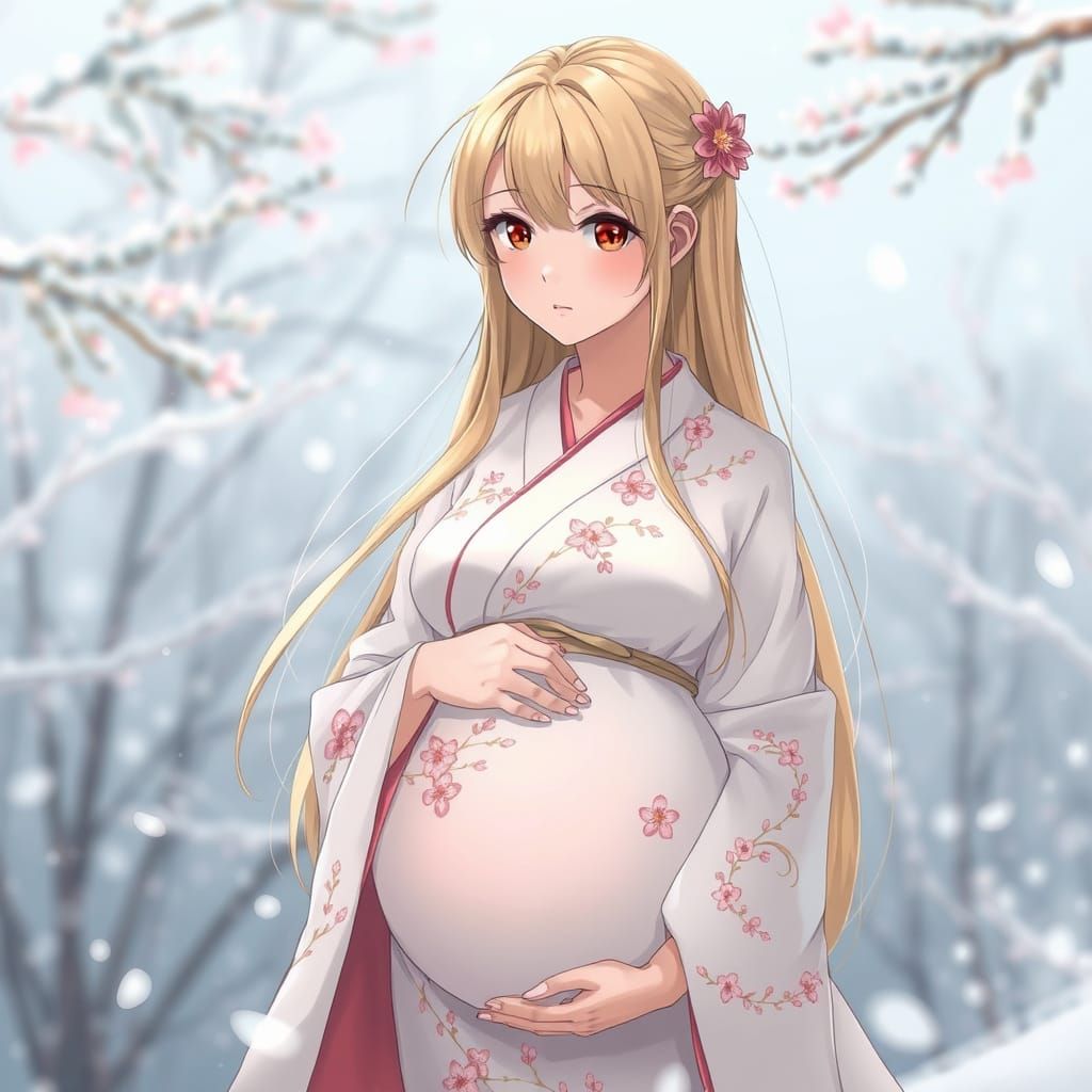 Anime Concubine in Snow, Yoshitaka Amano Style