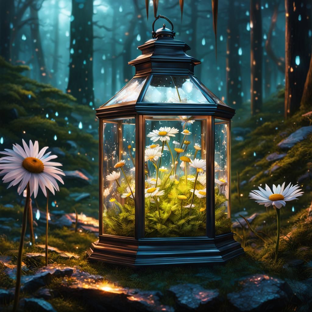 Quartz Forest with Glass Daisies in Digital Art