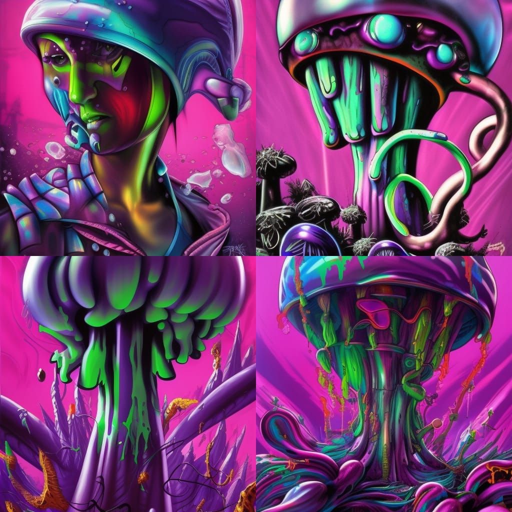 Cyberpunk Mushroom Monster in Hypercolor Cannabis World
