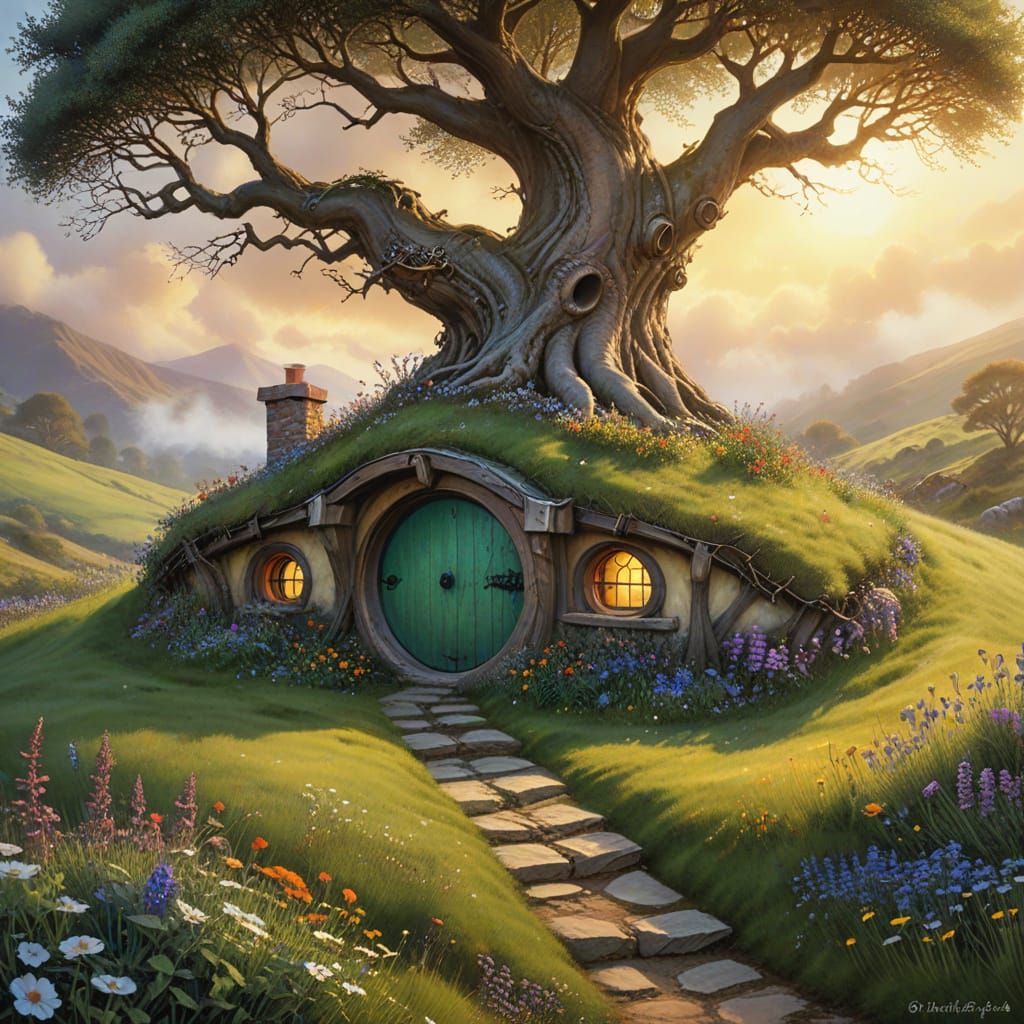 Charming Hobbit Hole in Watercolor Style
