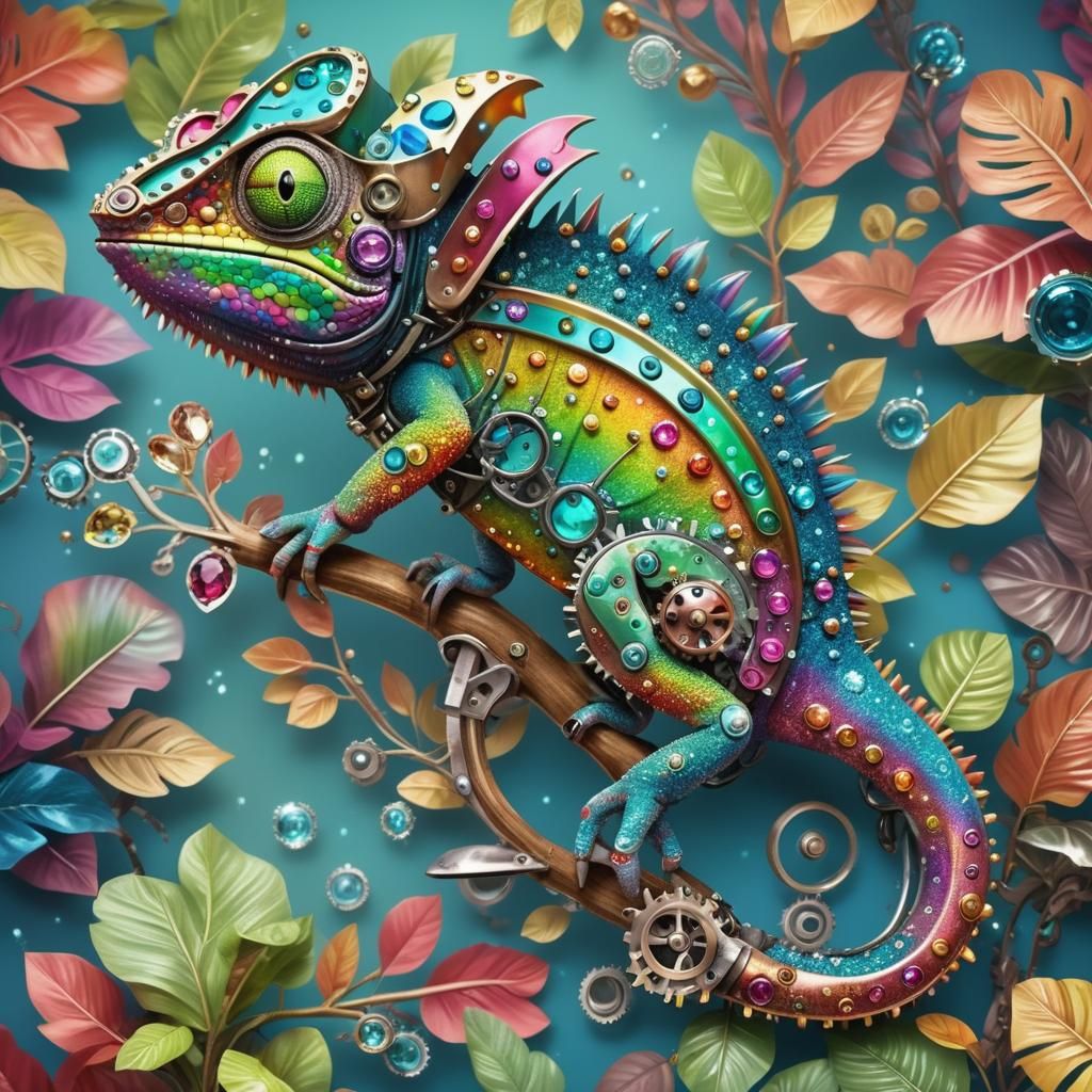 Jeweled Punk Chameleon in Fantasy Jungle
