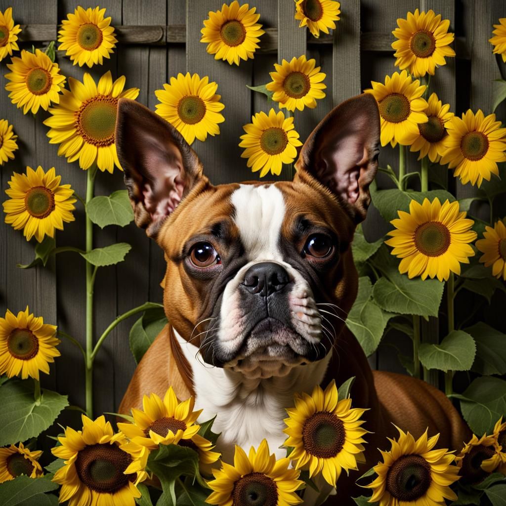 Dogs with Sunflowers: Professional Color Portrait