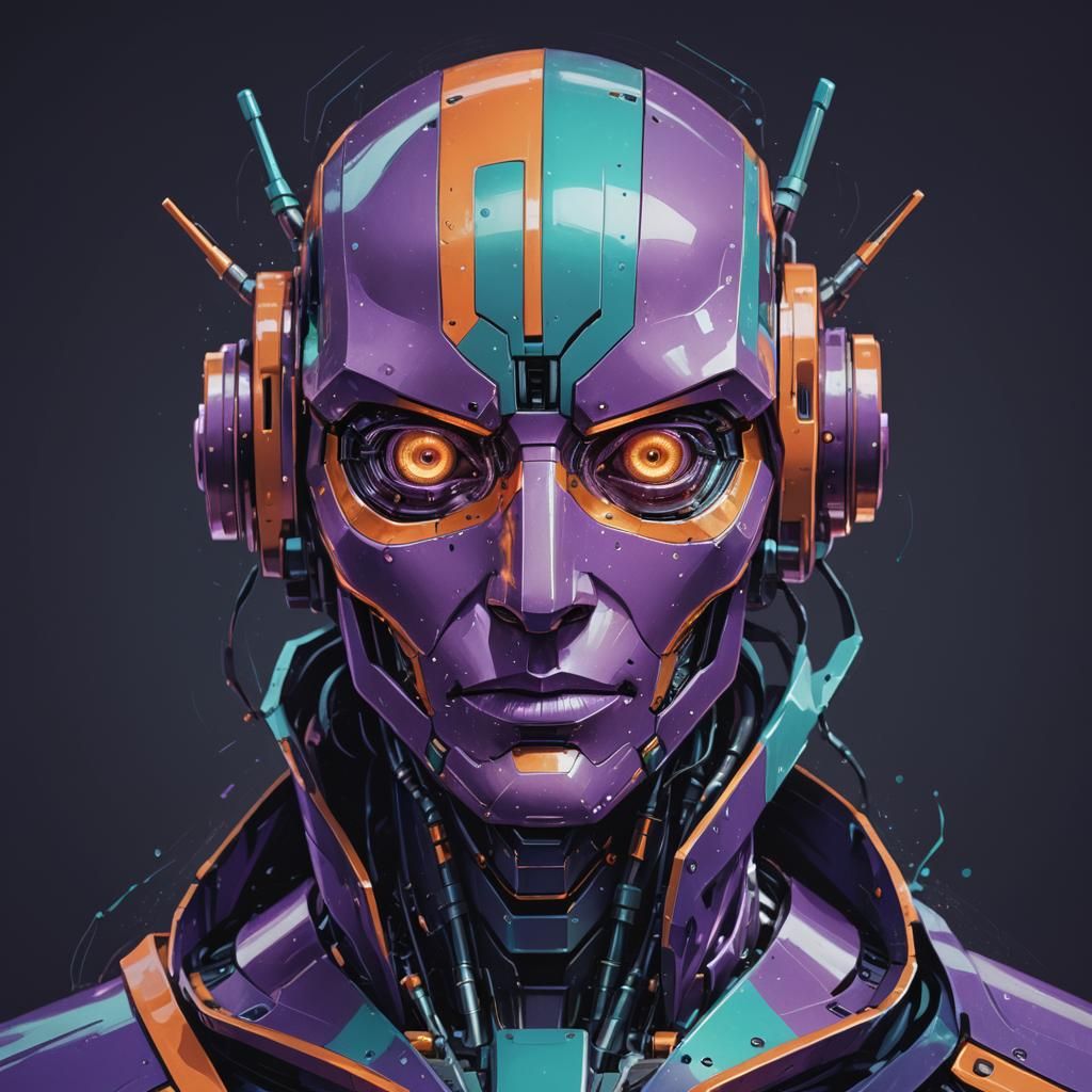 High-Tech Robot Portrait in Graphic Illustration Style