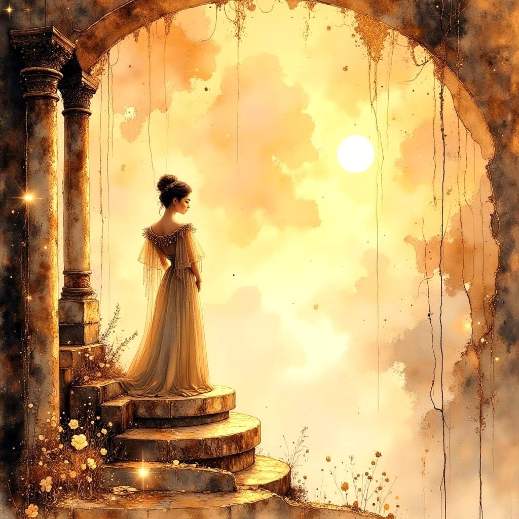 Ethereal Fantasy Scene in Warm, Golden Light