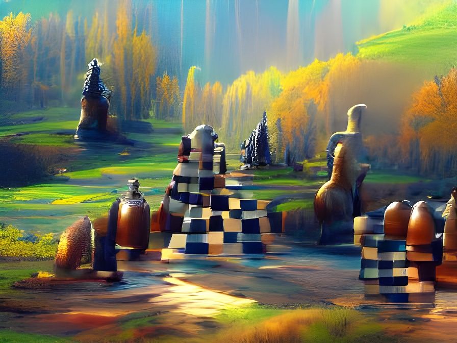 Colorful Chessboard Landscape in Bierstadt Style