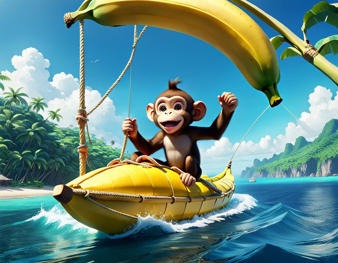 Monkey's Whimsical Voyage in a Banana Boat