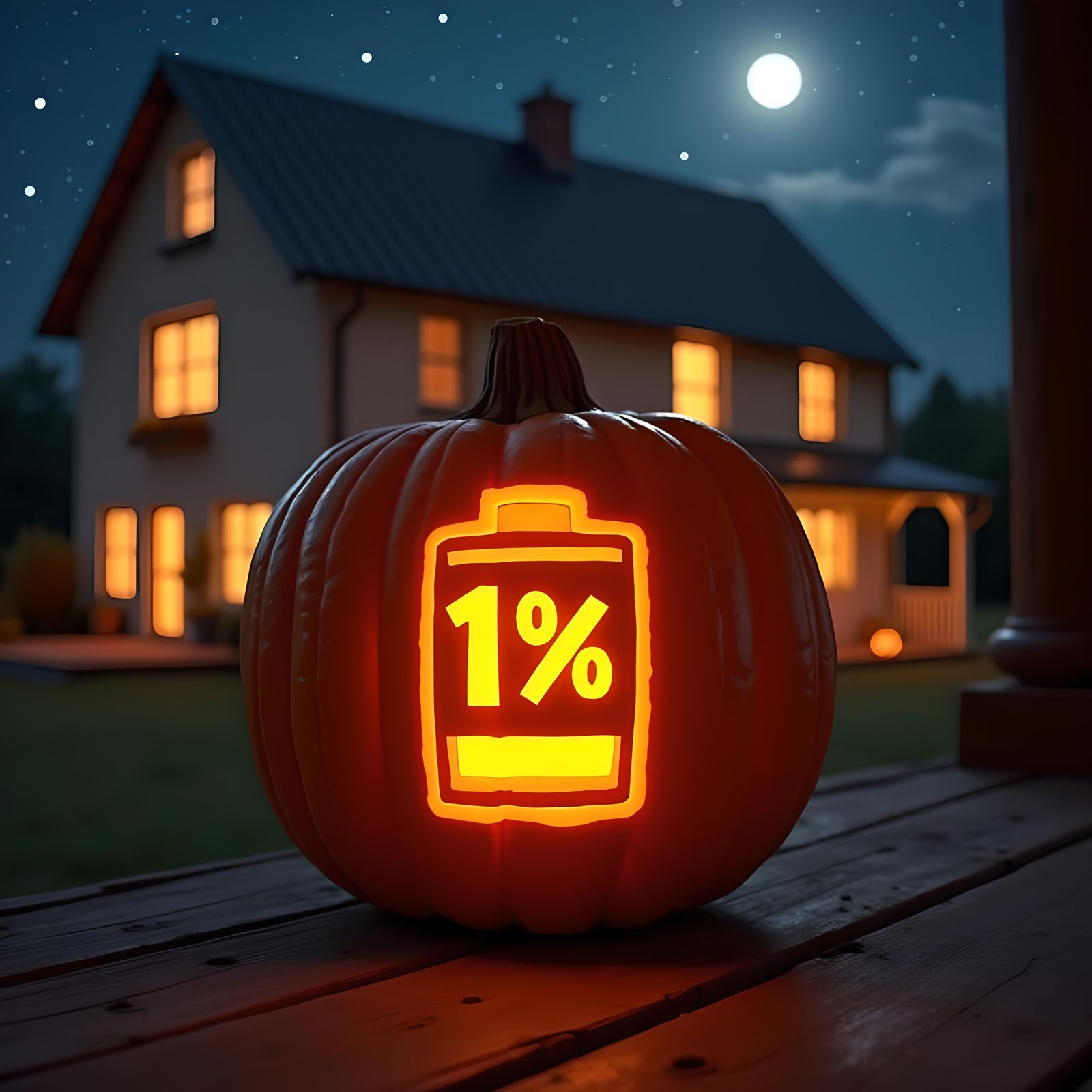 Funny Halloween Pumpkin Carved as Low Battery