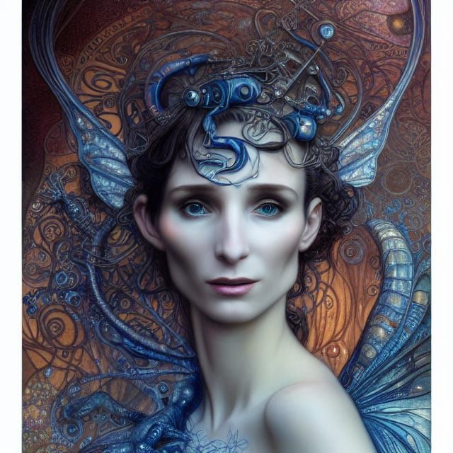 Fantastical Fairy Lizard in Art Nouveau Style