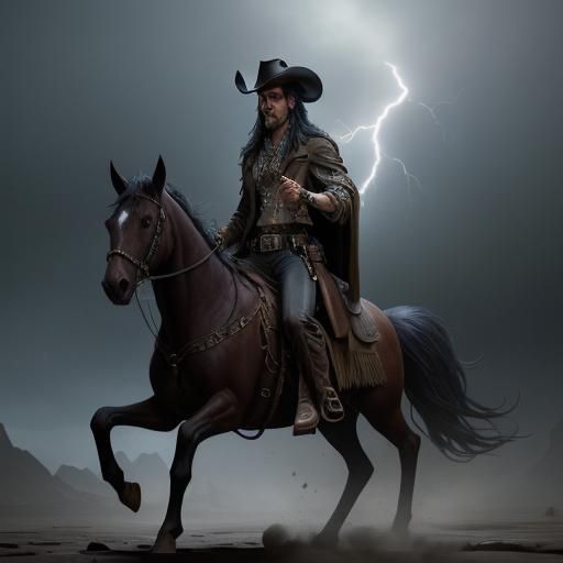 Western Outlaws in Desert Rain, Digital Art