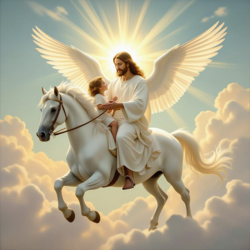 Jesus Blessing Child on Pegasus in Renaissance Style