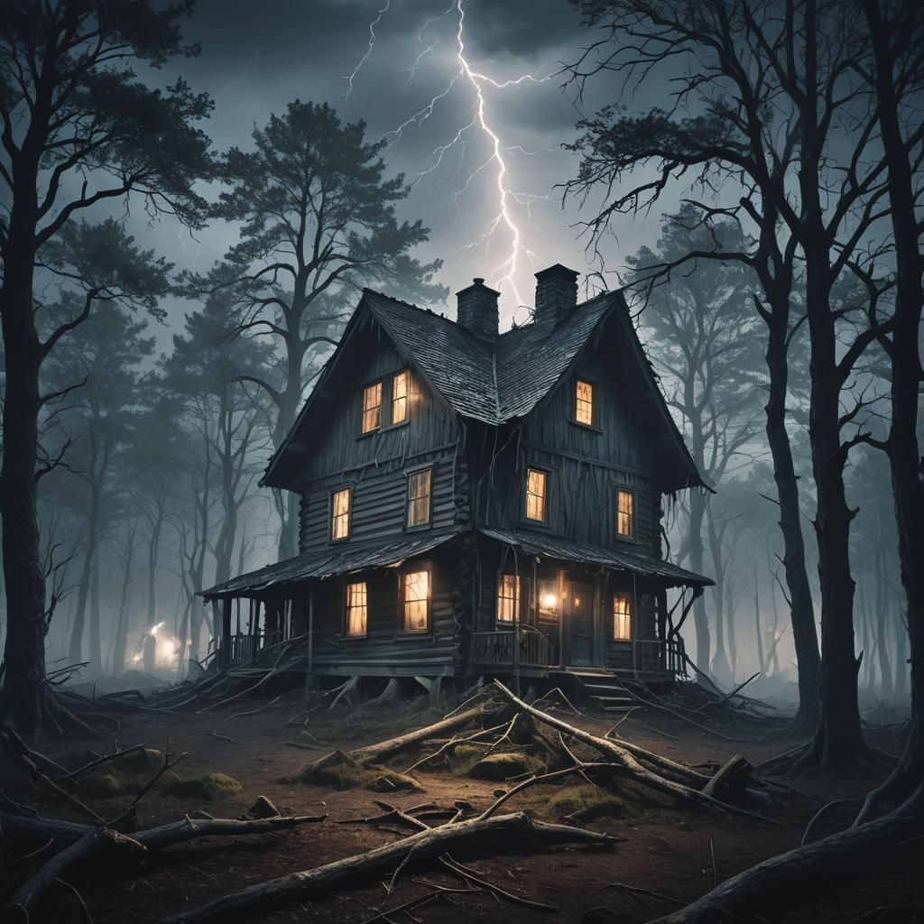 Ominous Cabin in a Dark Fantasy Forest
