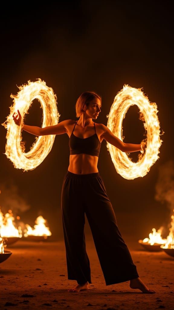 Sensual Fire Dancer Dominates the Darkened Night