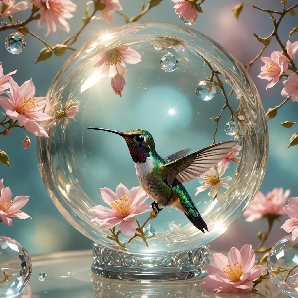 Hummingbird in Crystal Ball, a Surrealist Dream