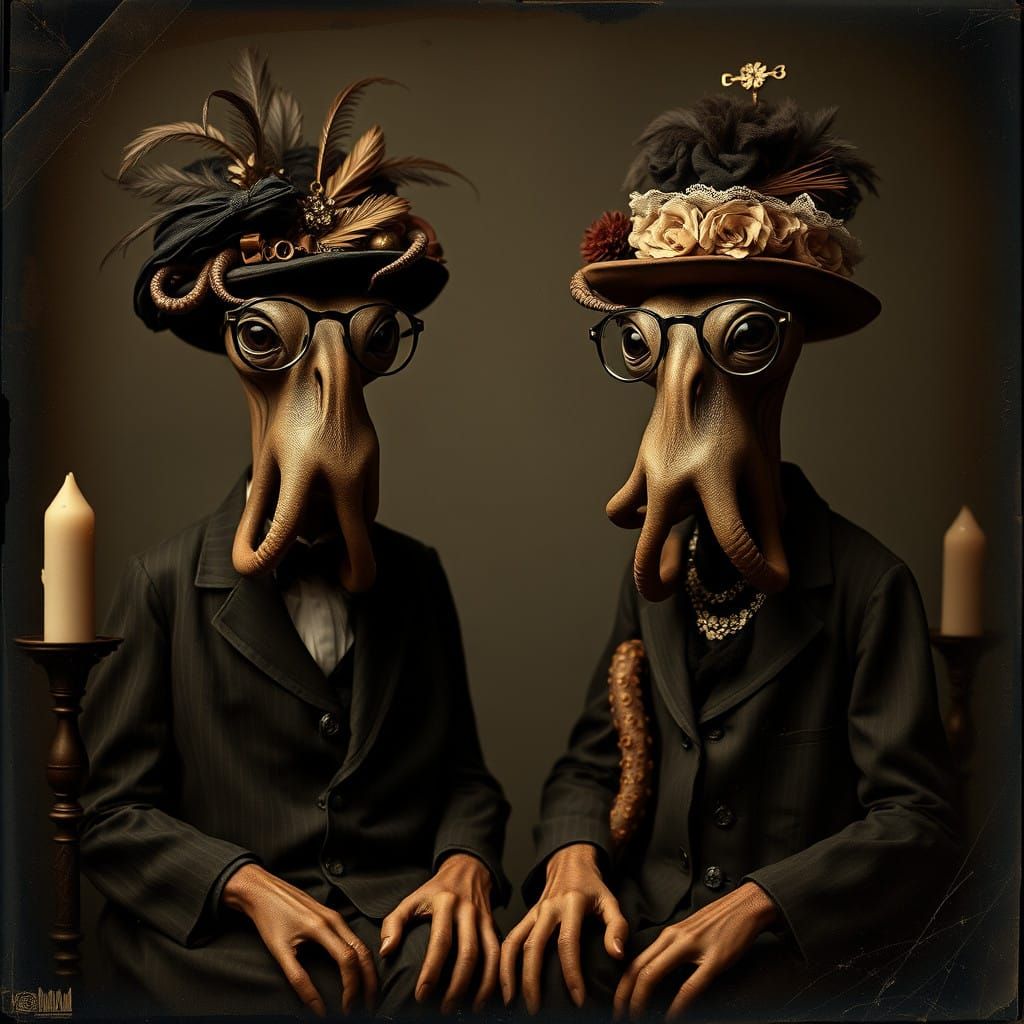 Ethereal Alien Sisters in Formal Daguerreotype