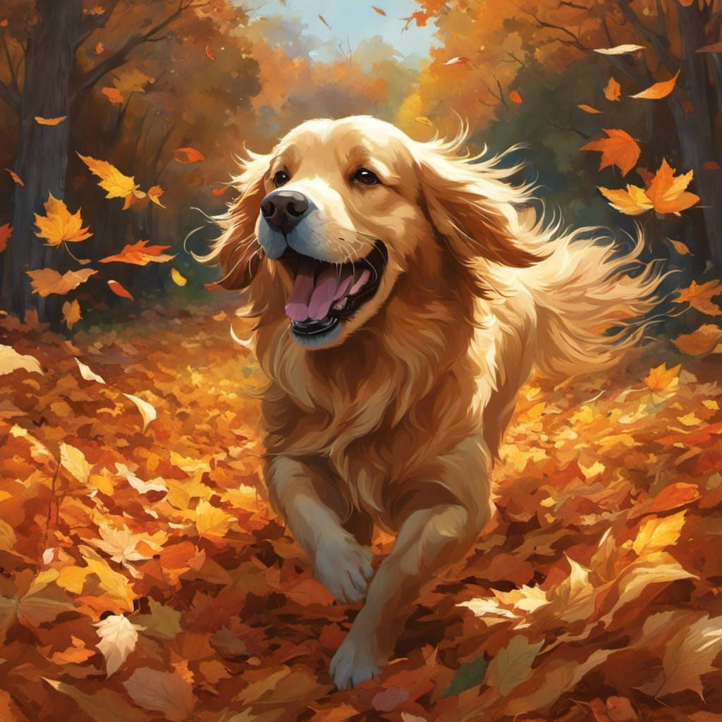 Golden Retriever's Autumn Joy: A Hyperdetailed Fantasy