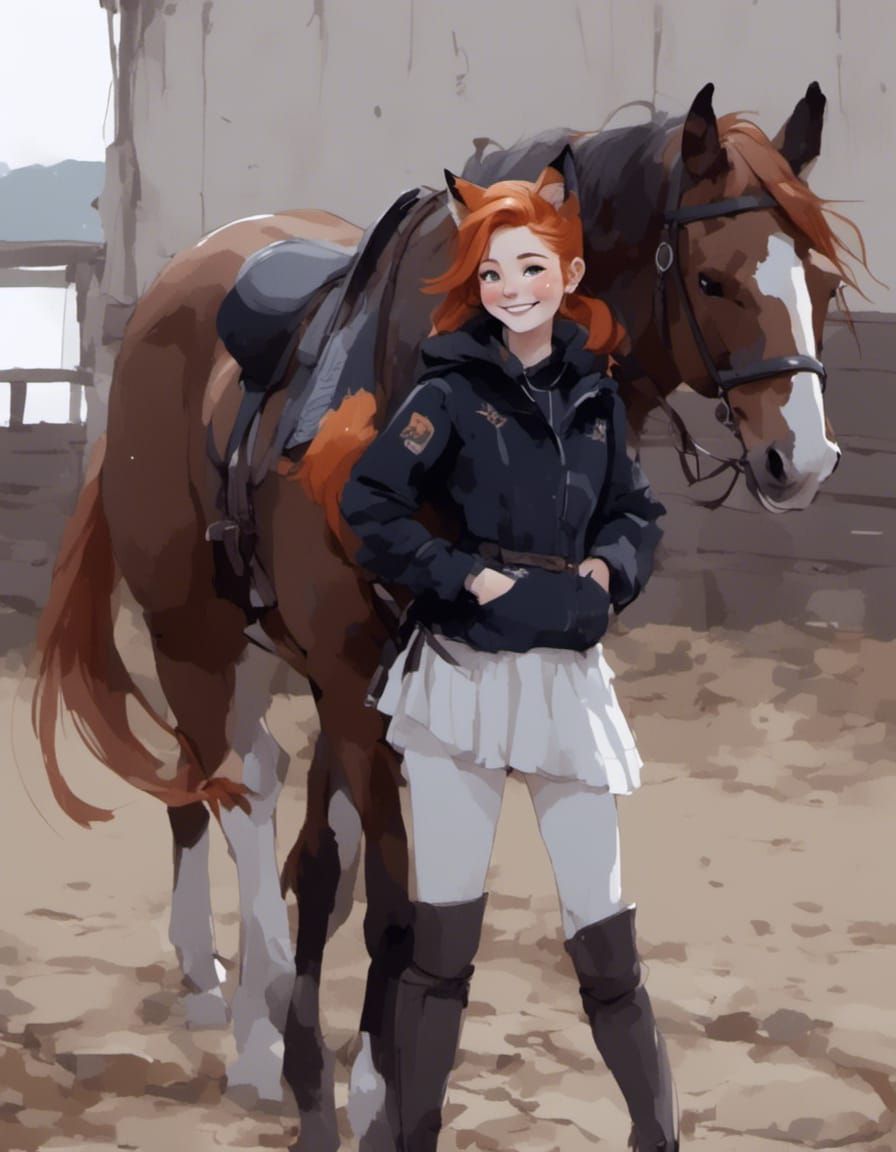 Fox-girl VIXEN at a riding stable.