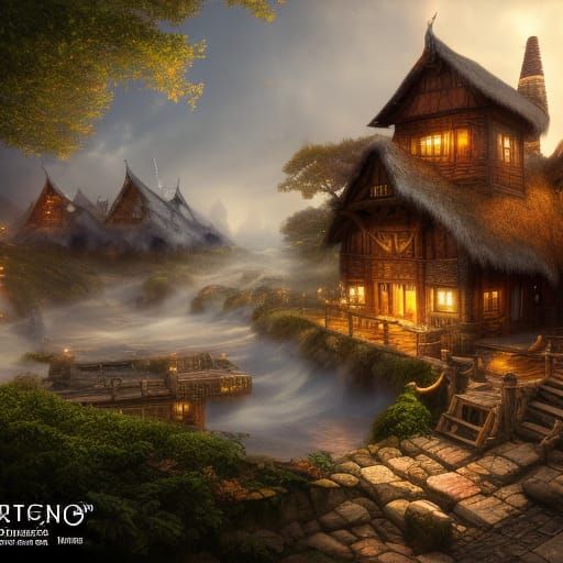 Fantasy Village in Hyperrealistic Matte Painting