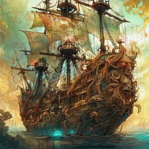 Steampunk Pirate Ship Soaring Through the Sky