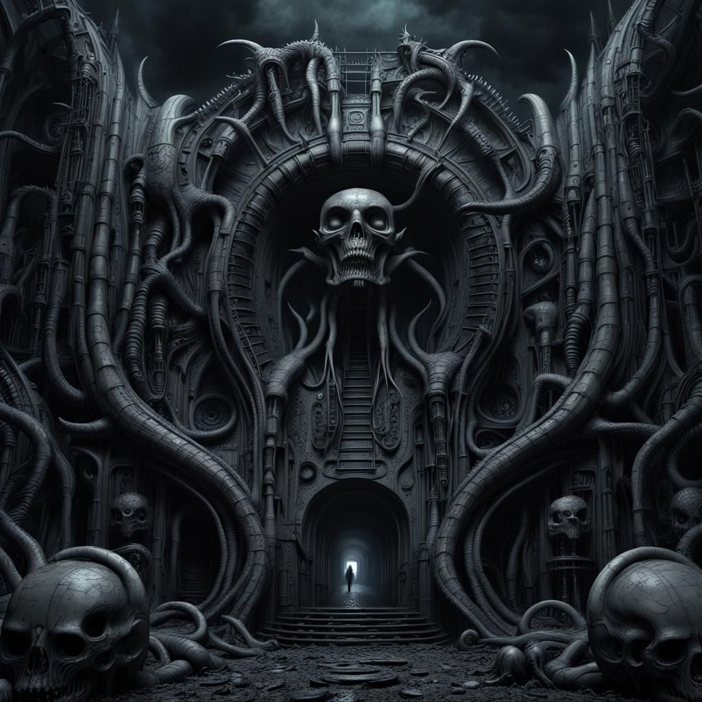 Dark Fantastical Matte Painting in Giger Style