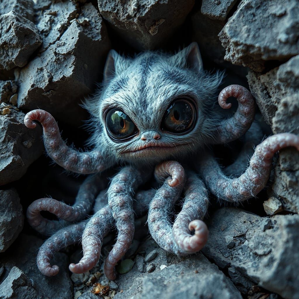 Creepy Cute Tentacled Creature in Grungy Digital Art