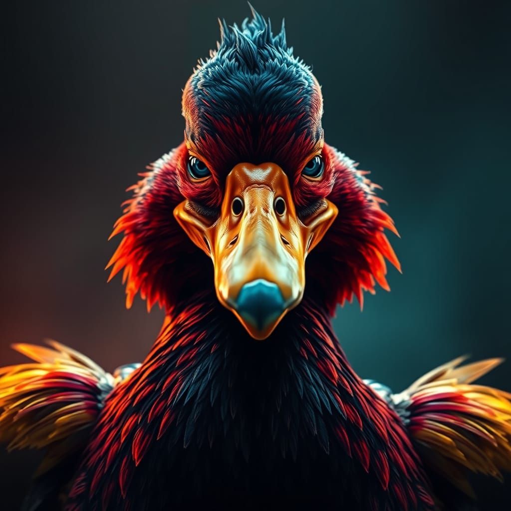 Fierce Duck with Intense Eyes in Digital Art Style