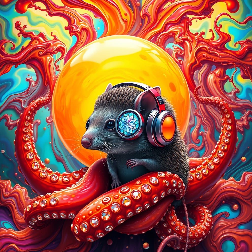 Vibrant Orange Sphere Explodes into Surrealist Dreamscape