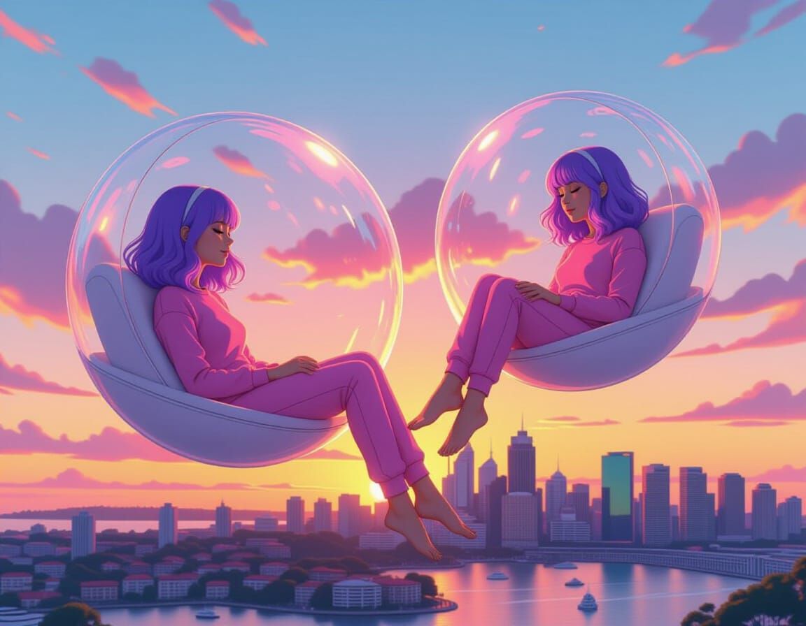 Girls in Flying Bubbles Above Sydney, Sci-Fi Animation