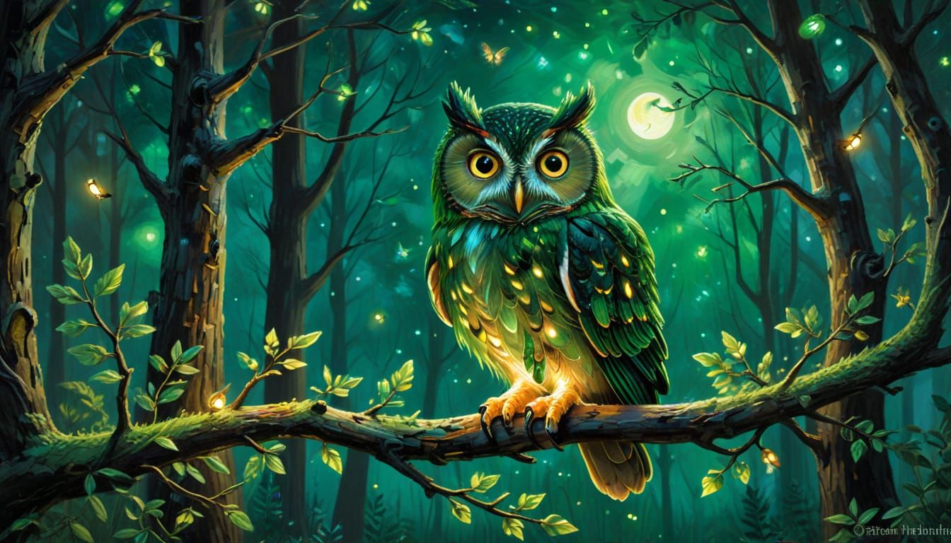 A Mystical Forest Scene in Impasto Style