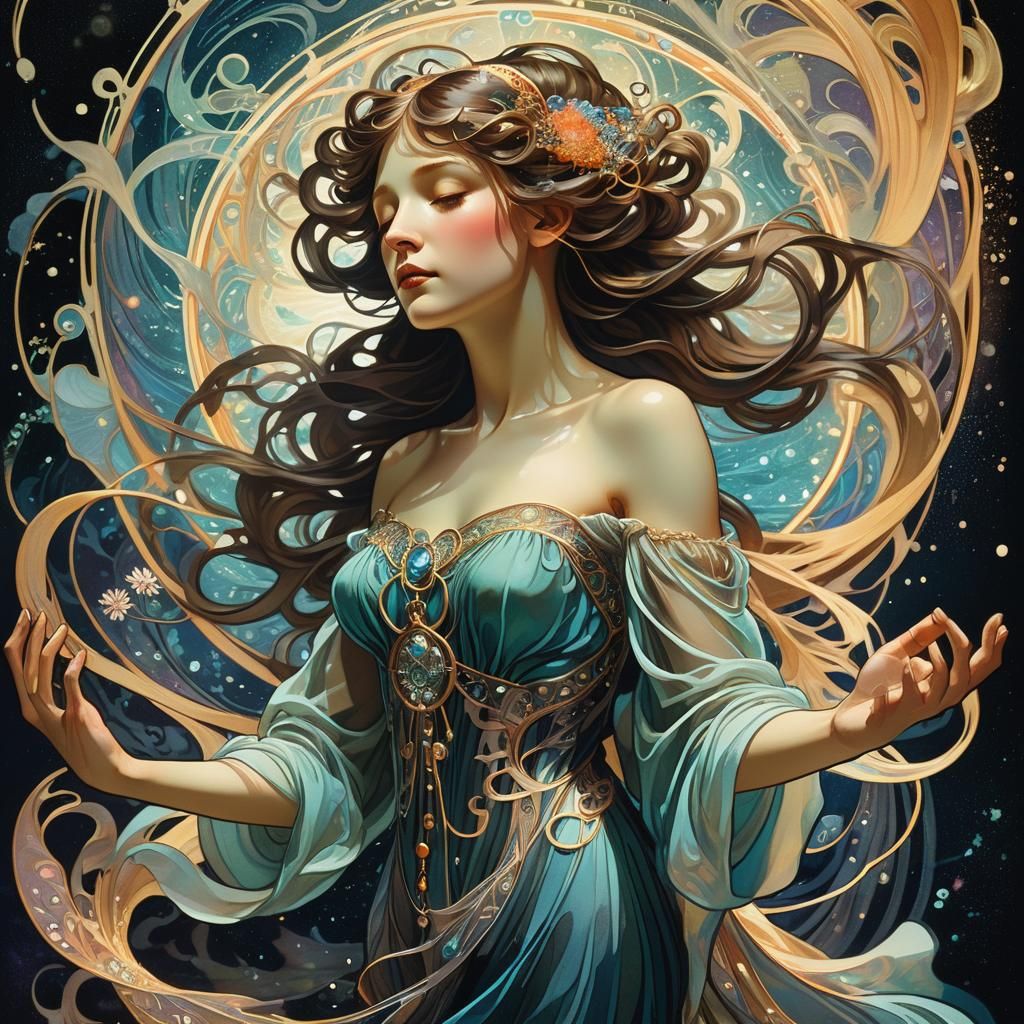Mystical Singer in Ethereal Art Nouveau Style