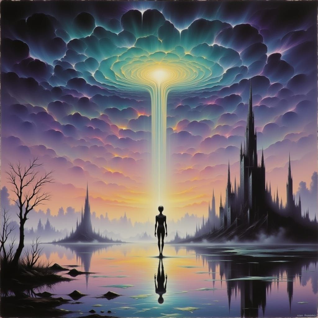 Cyberpunk Alien in a Dreamlike Metropolis