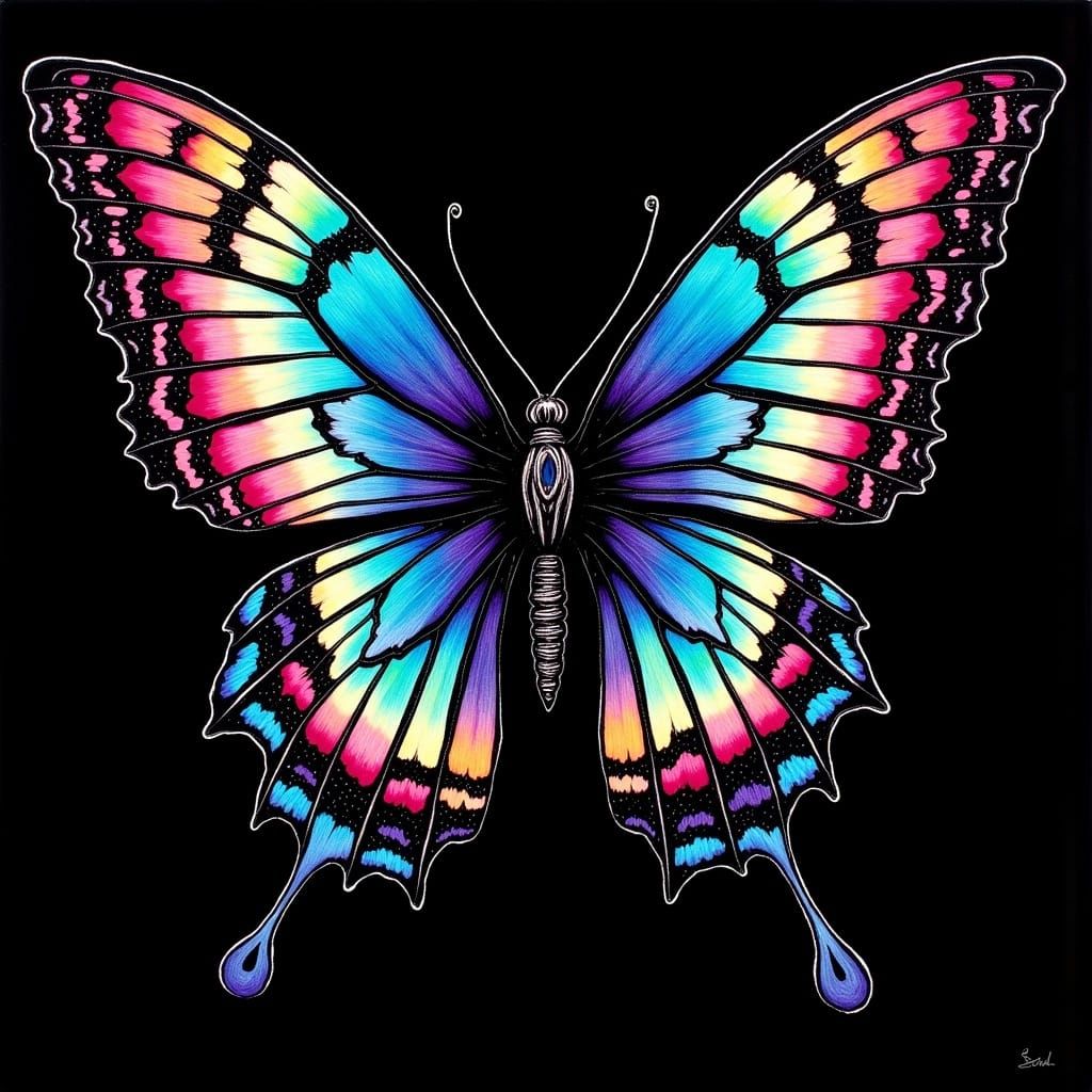 Blacklight Butterfly Cacophony on Black Velvet