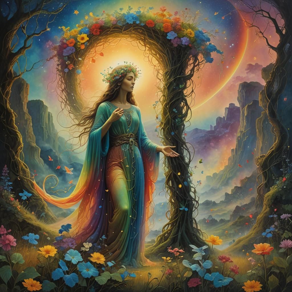 Goddess of Creation in Beksiński-Inspired Surreal Landscape