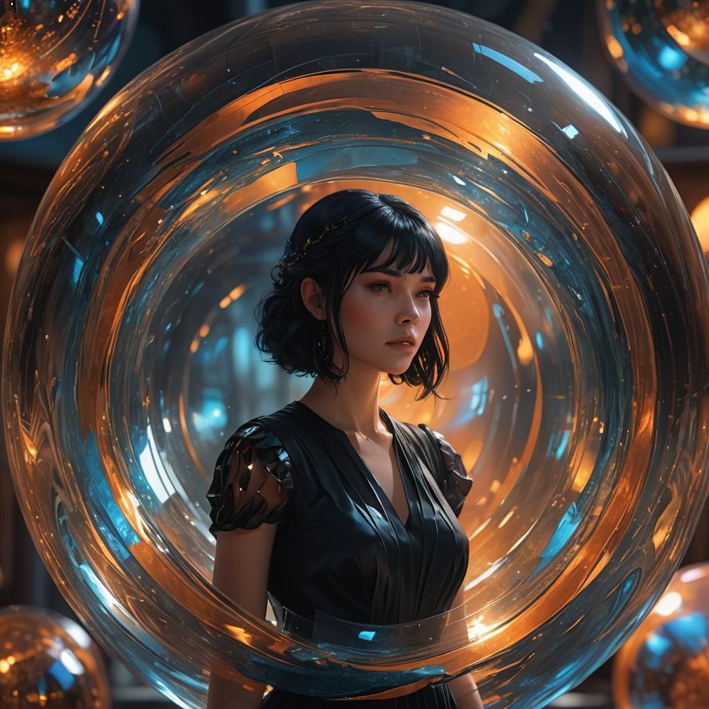 Girl Encased in Glass Sphere: Fantasy Matte Painting