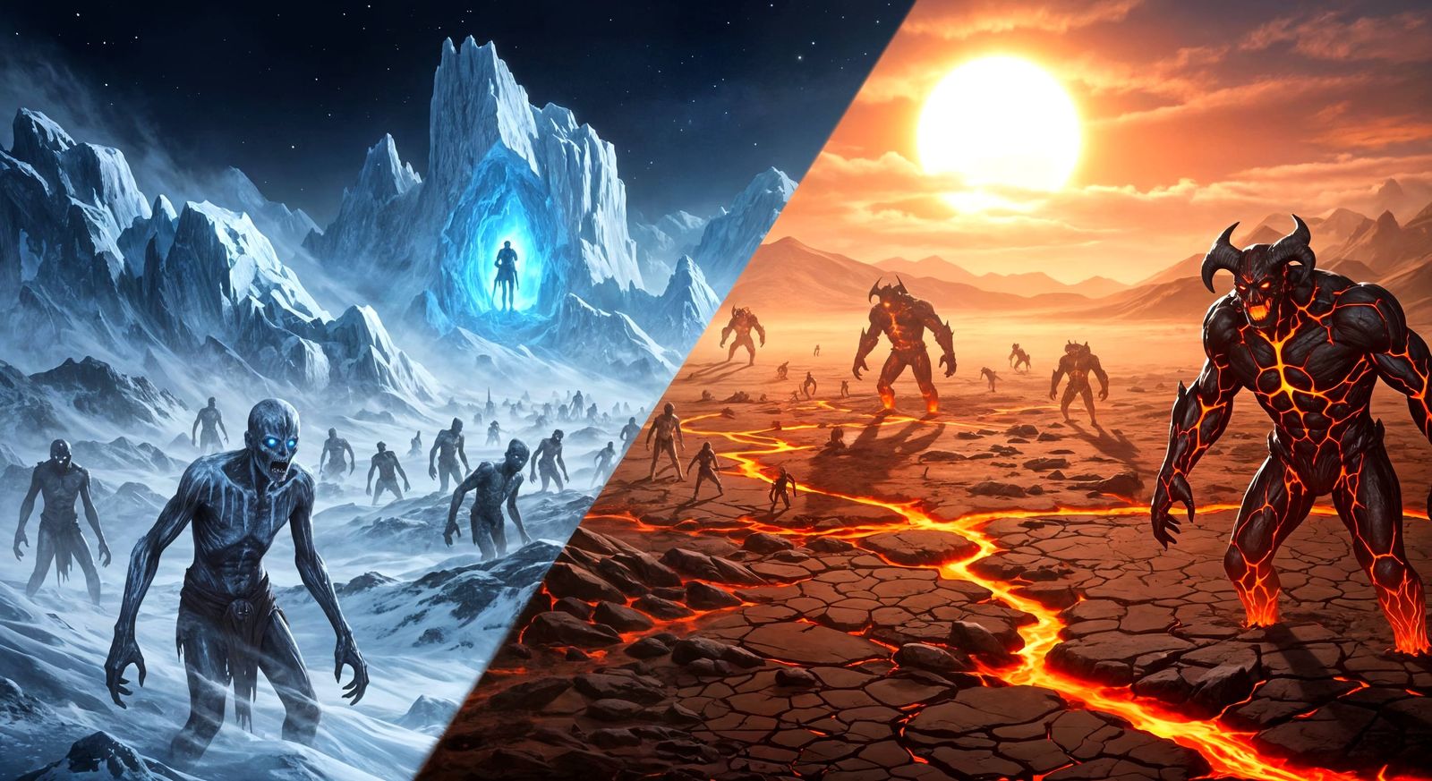 Epic Cinematic World Divided: Fire Demons vs. Frost Undead