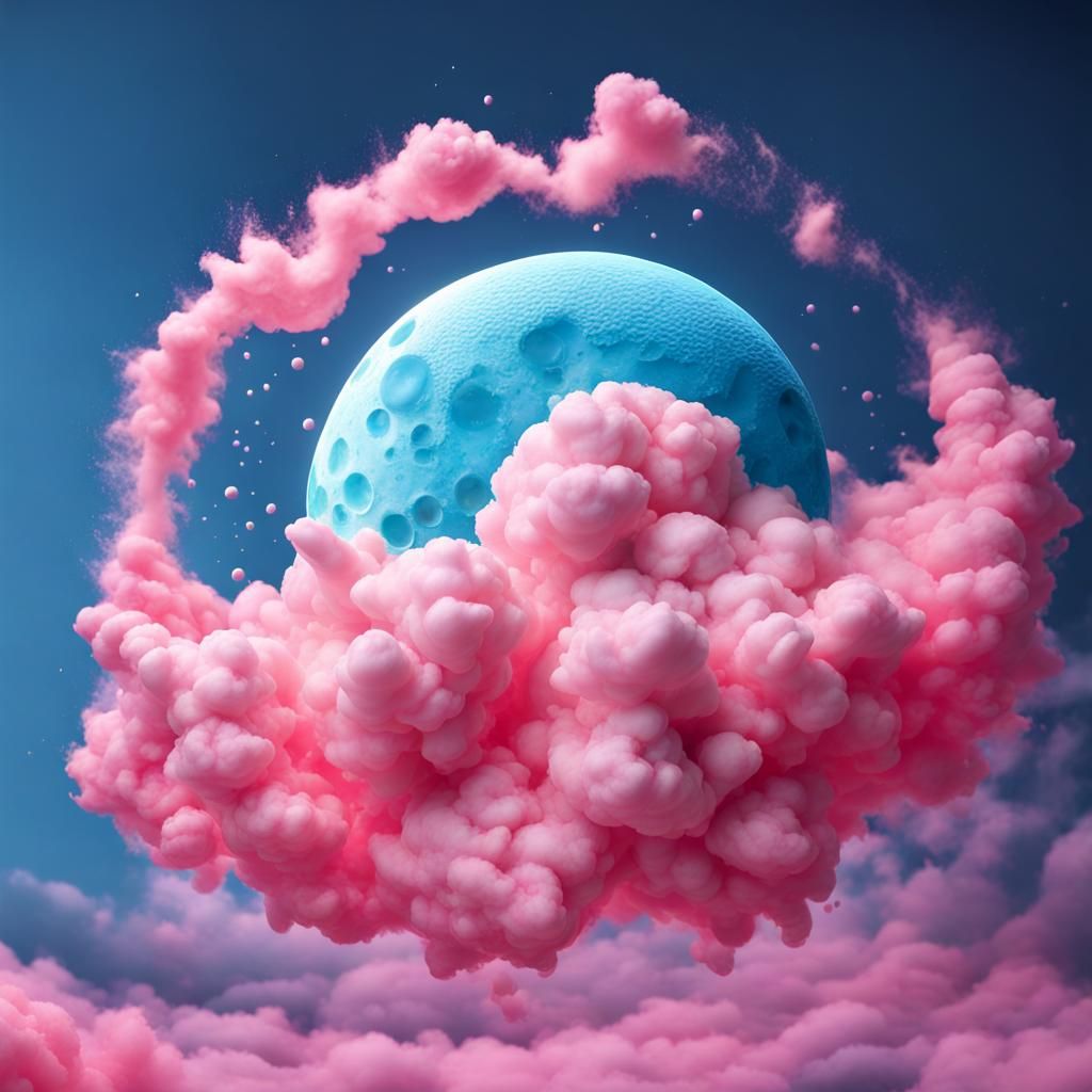 Cotton Candy Moon in Bright 3D Render